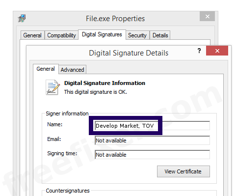 Screenshot of the Develop Market, TOV certificate
